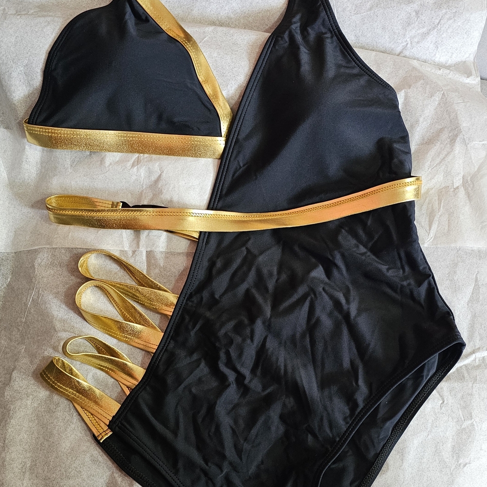 Chic & Sexy Black and Gold Women's One-Piece Swimsuit
